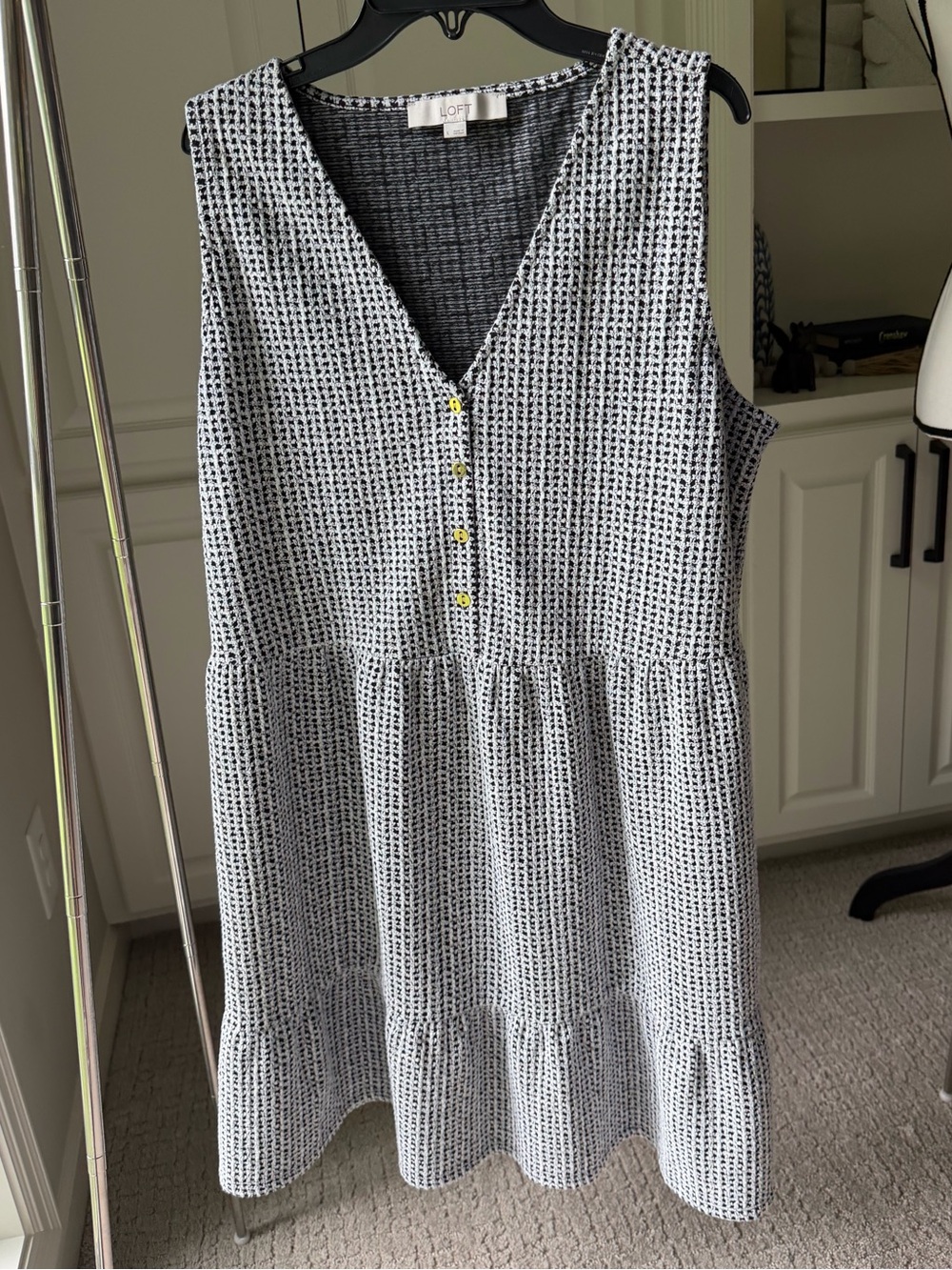 LOFT Black & White Tiered V-Neck Sleeveless Dress